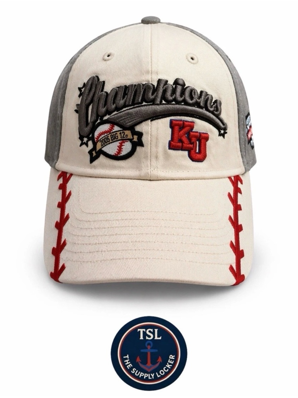 KU 2006 Champion Embroidered Baseball Cap - White and Red